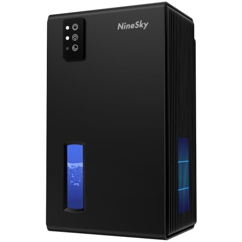 NineSky Dehumidifiers for Home, 1000 Sq.Ft Dehumidifier with 95oz Water Tank, Quiet Dehumidifier for Basement Bathroom Bedroom with 7-Color Ambient Light & Auto Shut Off, Black