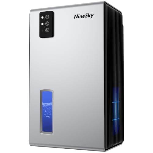 NineSky Dehumidifiers for Home, 1000 Sq.Ft Dehumidifier with 95oz Water Tank, Quiet Dehumidifier for Basement Bathroom Bedroom with 7-Color Ambient Light & Auto Shut Off, Sliver