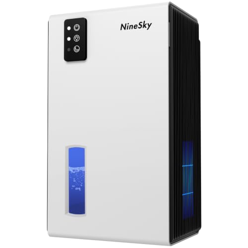 NineSky Dehumidifiers for Home, 1000 Sq.Ft Dehumidifier with 95oz Water Tank, Quiet Dehumidifier for Basement Bathroom Bedroom with 7-Color Ambient Light & Auto Shut Off, White