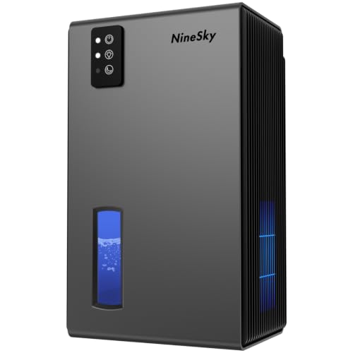 NineSky Dehumidifiers for Home, 1000 Sq.Ft Dehumidifier with 95oz Water Tank, Quiet Dehumidifier for Basement Bathroom Bedroom with 7-Color Ambient Light & Auto Shut Off, (Grey)